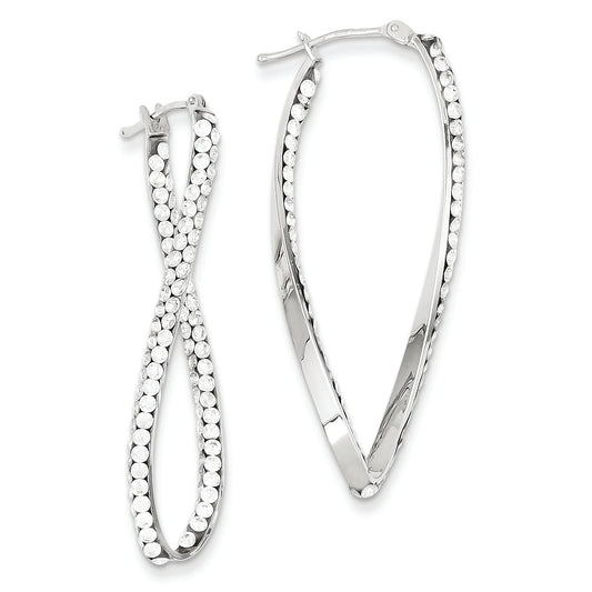 14K White Gold White Swarovski Elements Wave Hoop Earrings