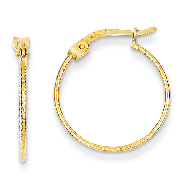 14K Gold Diamond Cut Hoop Earrings