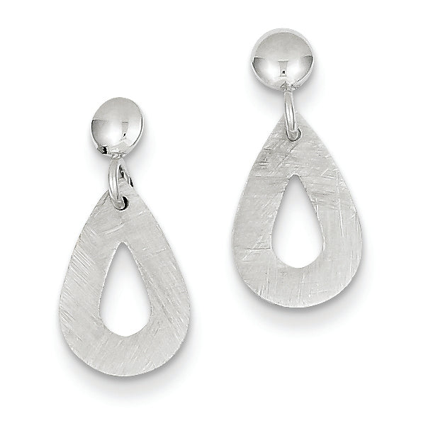 14K White Gold Brushed & Polished Oval Dangle Post Earrings