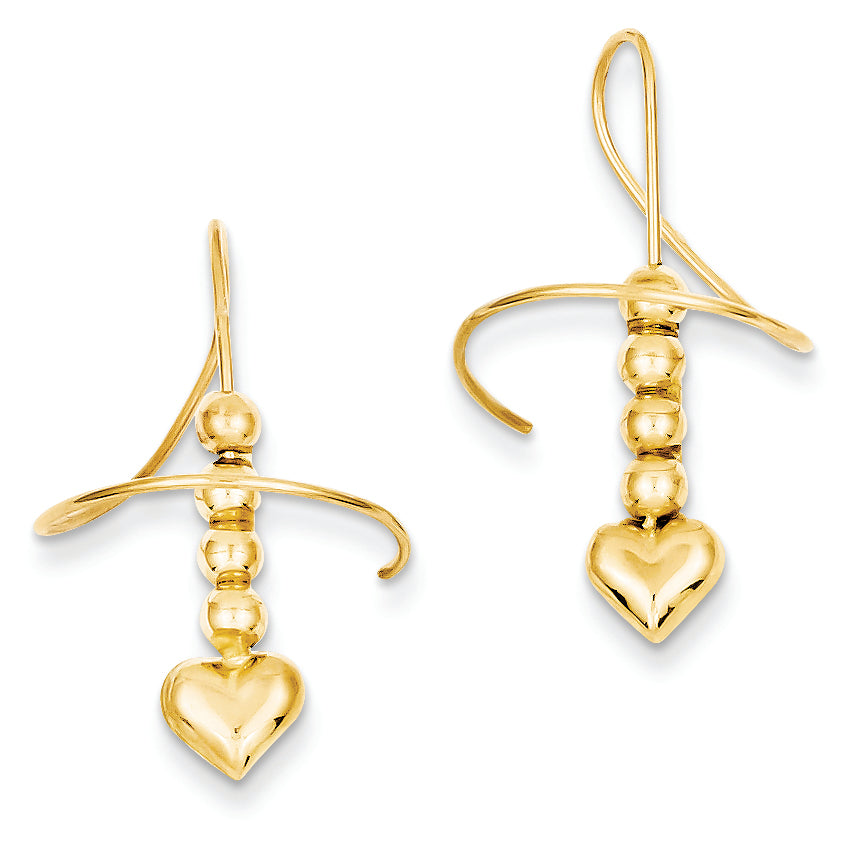 14K Gold Puff Heart Spiral Earrings