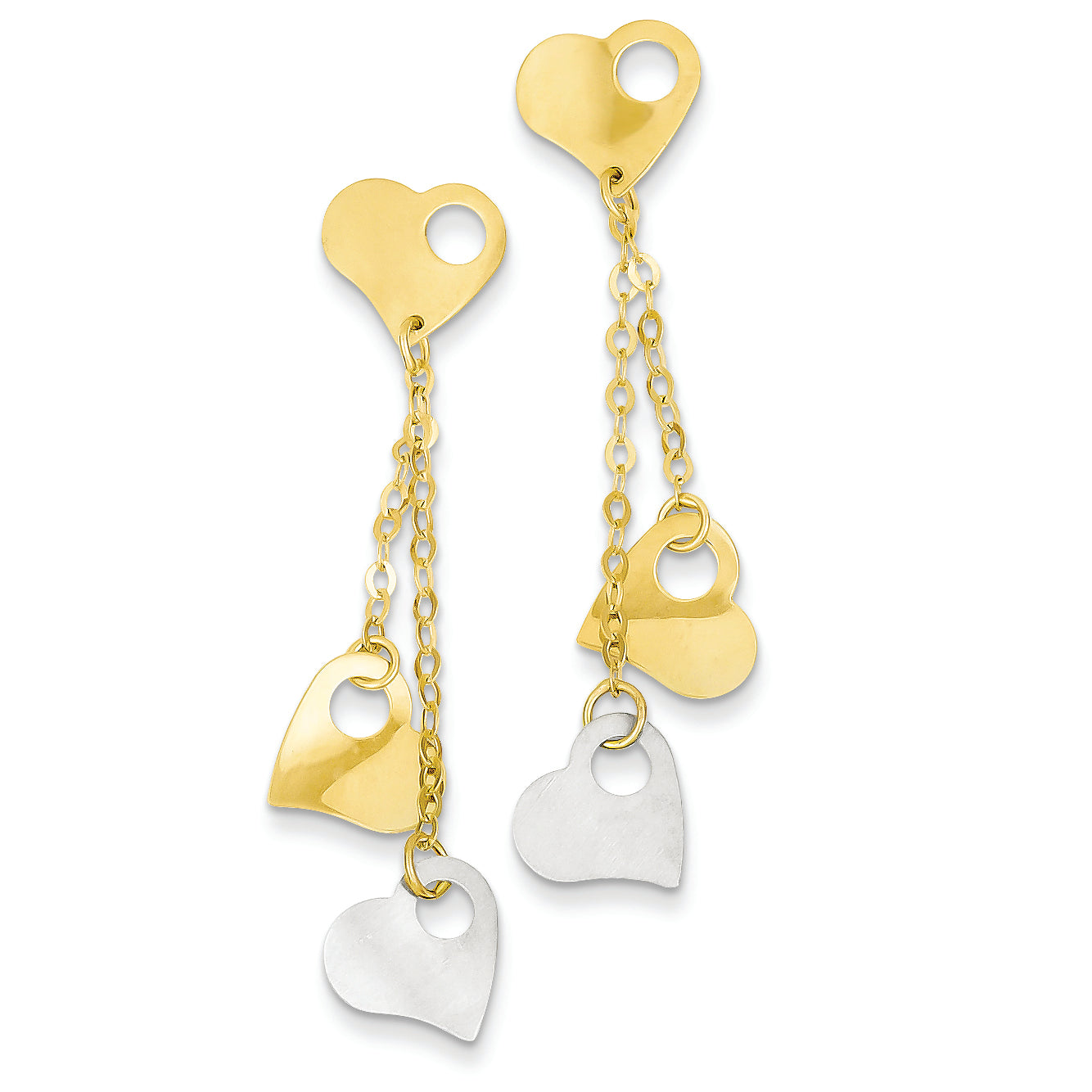 14K Gold Two-tone Brushed & Polished Heart Post Dangle Earrings