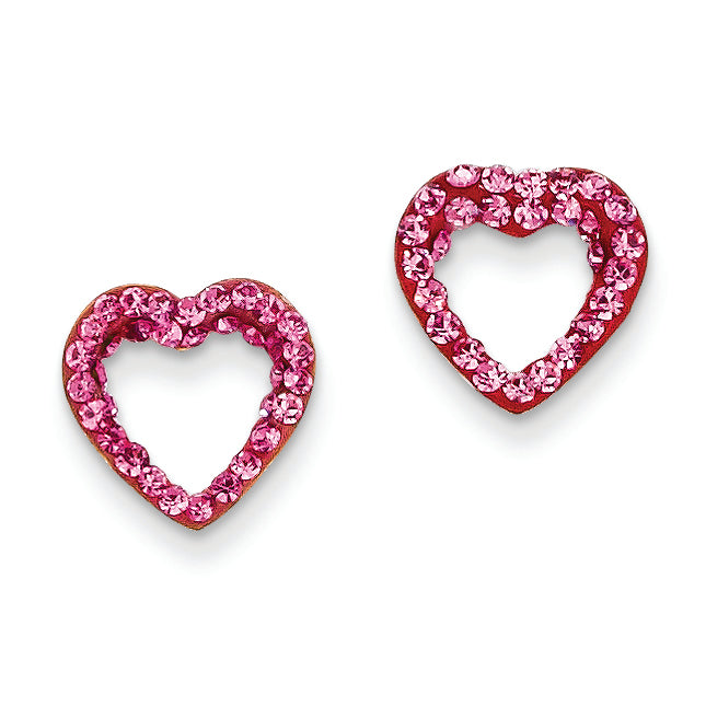 14K Gold Rose Crystal Open Heart Post Earrings