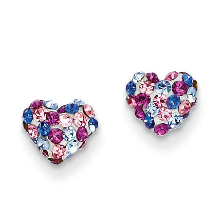 14K Gold Multi-colored Crystal 6mm Heart Post Earrings