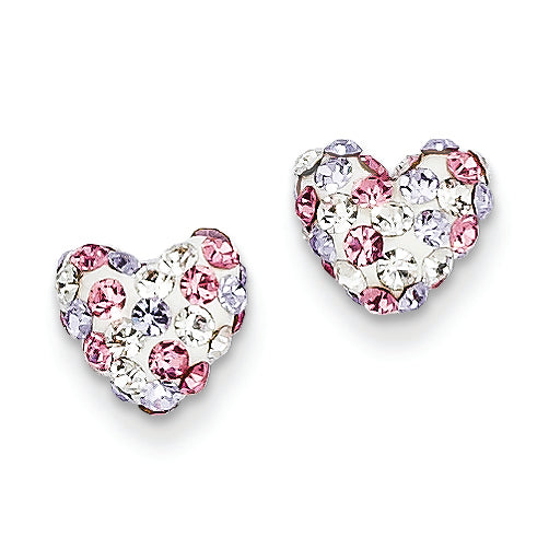 14K Gold Multicolored Crystal 8mm Heart Post Earrings