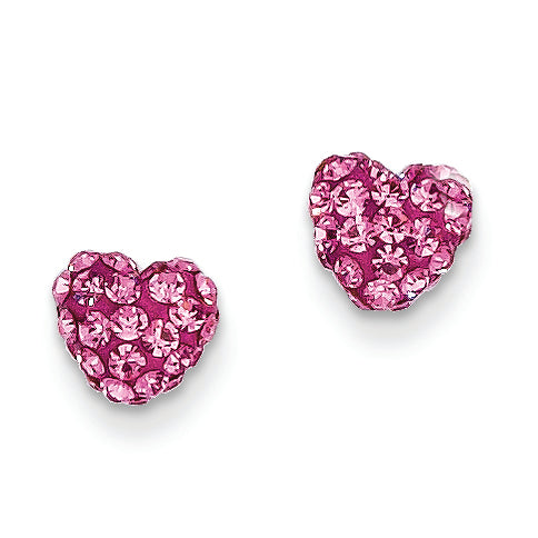 14K Gold Rose Crystal 6mm Heart Post Earrings