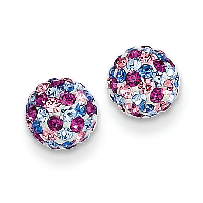14K Gold Blue Pink Multi Crystal 6mm Post Earrings