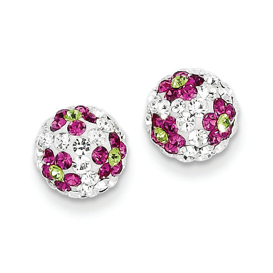 14K Gold Crystal Pink Flowers 8mm Post Earrings