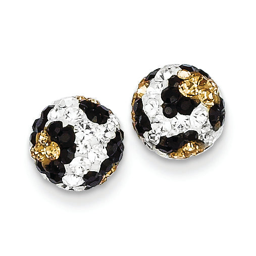 14K Gold Crystal Leopard White Black Yellow 8mm Post Earrings