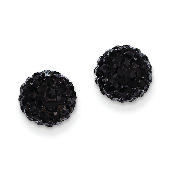 14K Gold Black Crystal 8mm Post Earrings