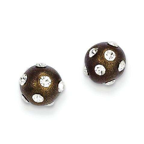 14K Gold Crystal Brown 6mm Post Earrings