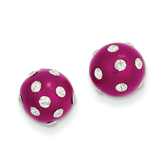 14K Gold Crystal Fuchsia 8mm Post Earrings