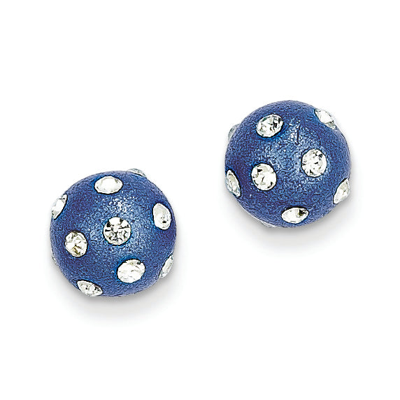 14K Gold Crystal Dots Blue 8mm Post Earrings