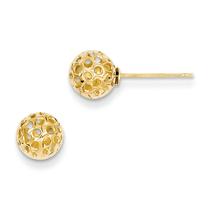 14K Gold Diamond Cut Bead Post Earrings