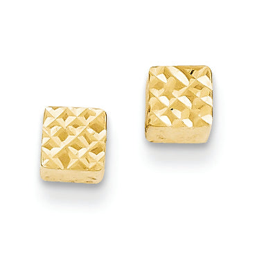 14K Gold Diamond Cut Square Hollow Post Earrings