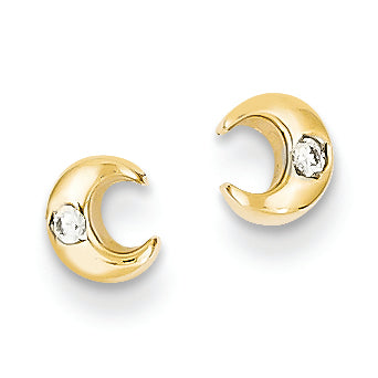 14K Gold CZ Crescent Moon Post Earrings