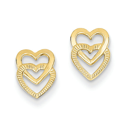 14K Gold Yellow Gold Polished Double Heart Post Earrings