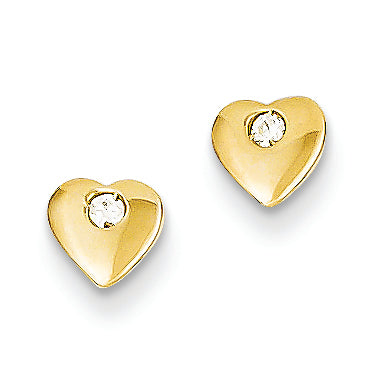 14K Gold CZ Heart Post Earrings