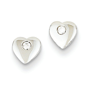 14K White Gold CZ Heart Post Earrings