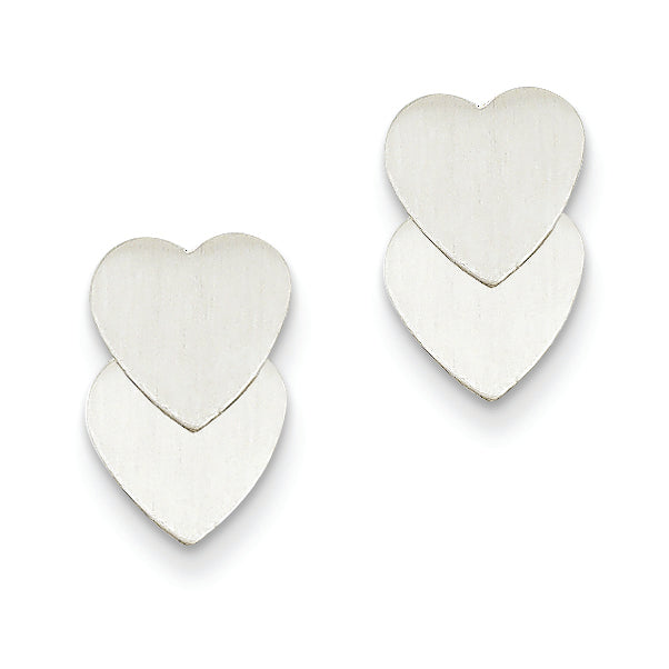 14K White Gold Brushed Heart Post Earrings