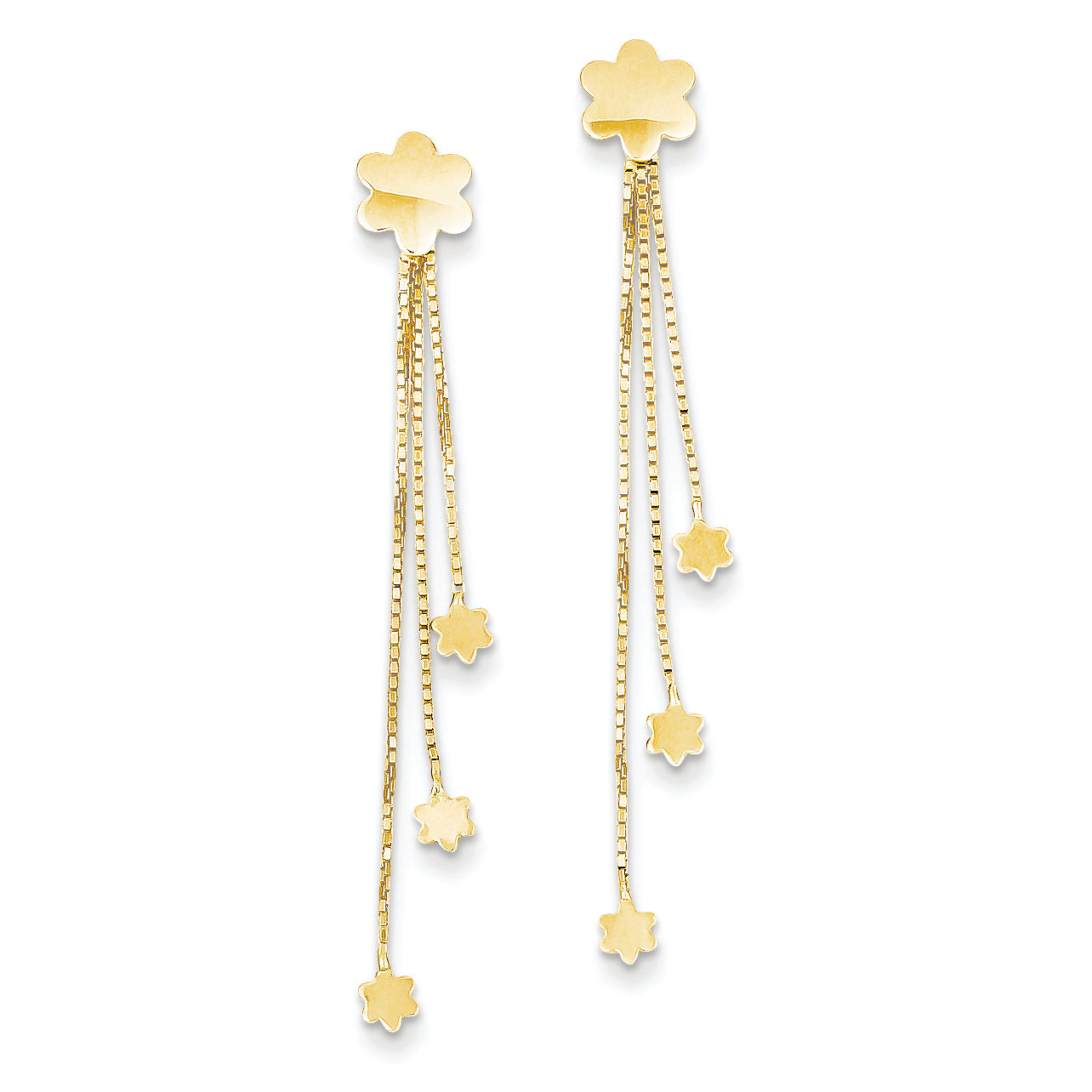 14K Gold Flower Post Dangle Earrings