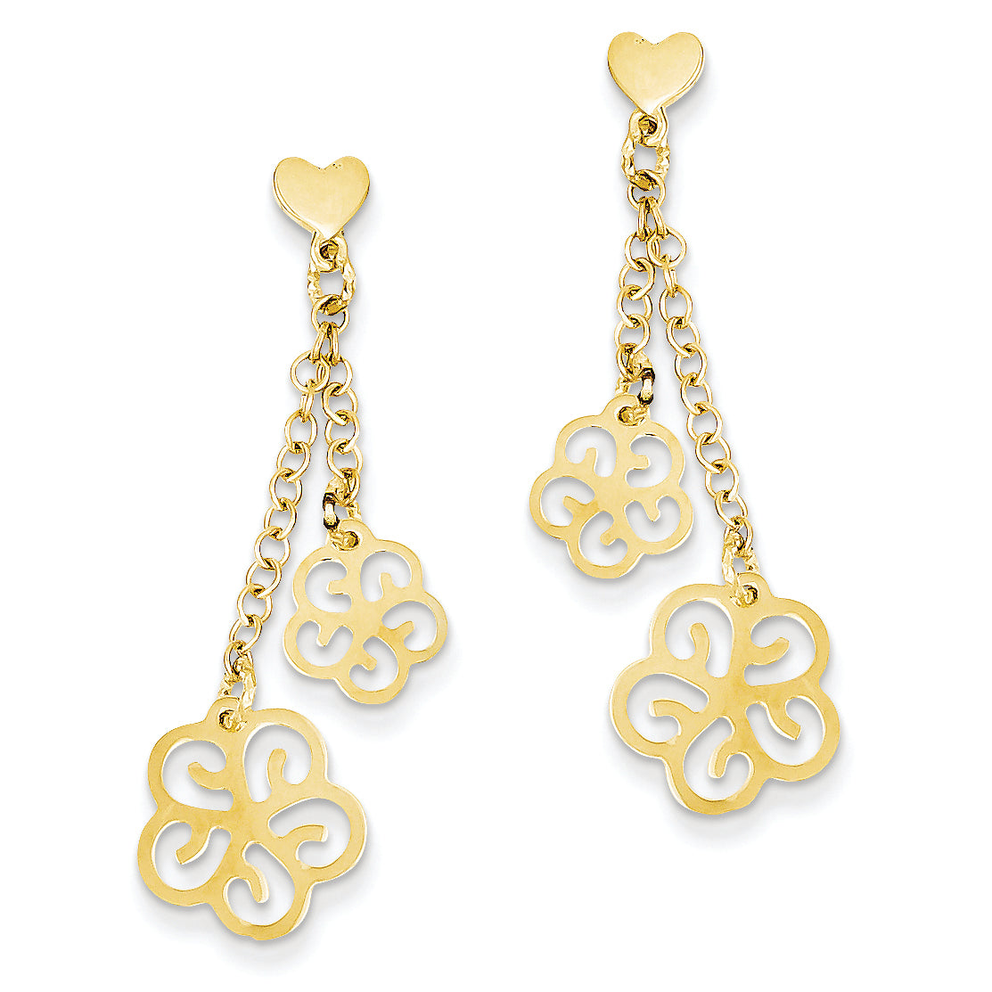 14K Gold Polished Flower Post Dangle Earrings