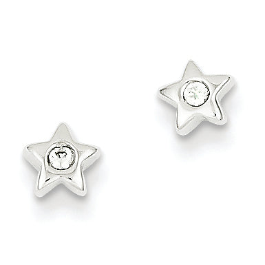 14K White Gold CZ Star Post Earrings