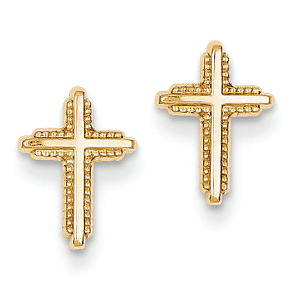 14K Gold Yellow Gold Polished Cross Post Earrings