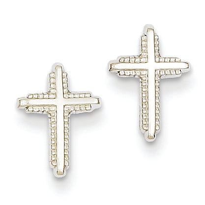 14K White Gold Polished Cross Post Earrings