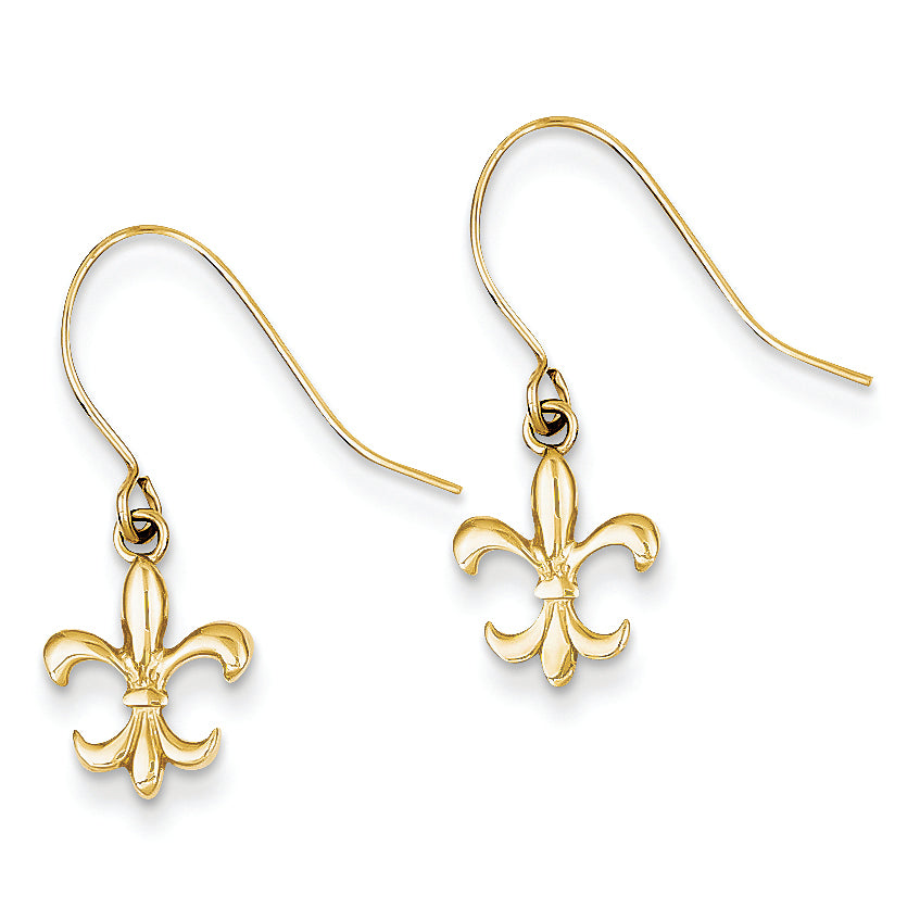 14K Gold Fleur de lis Dangle Earrings