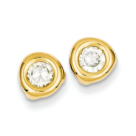 14K Gold Polished CZ Fancy Post Ear