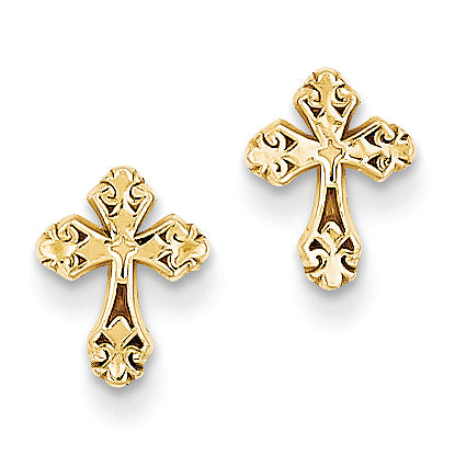 14K Gold Polished Cross Post Earrings