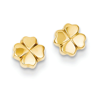 14K Gold Polished 4-Leaf Clover Post Ear