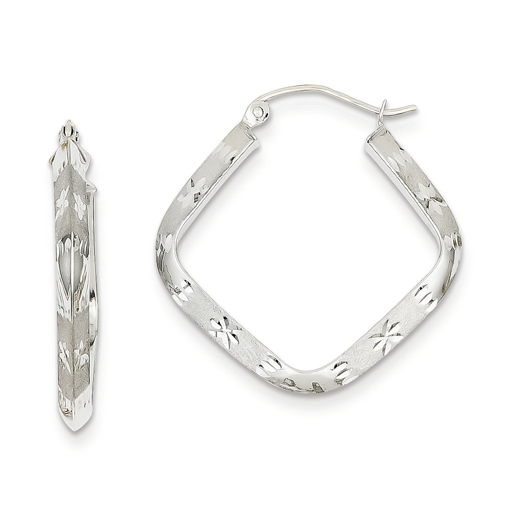 14K White Gold Diamond-cut 2.75mm Square Hoop Earrings
