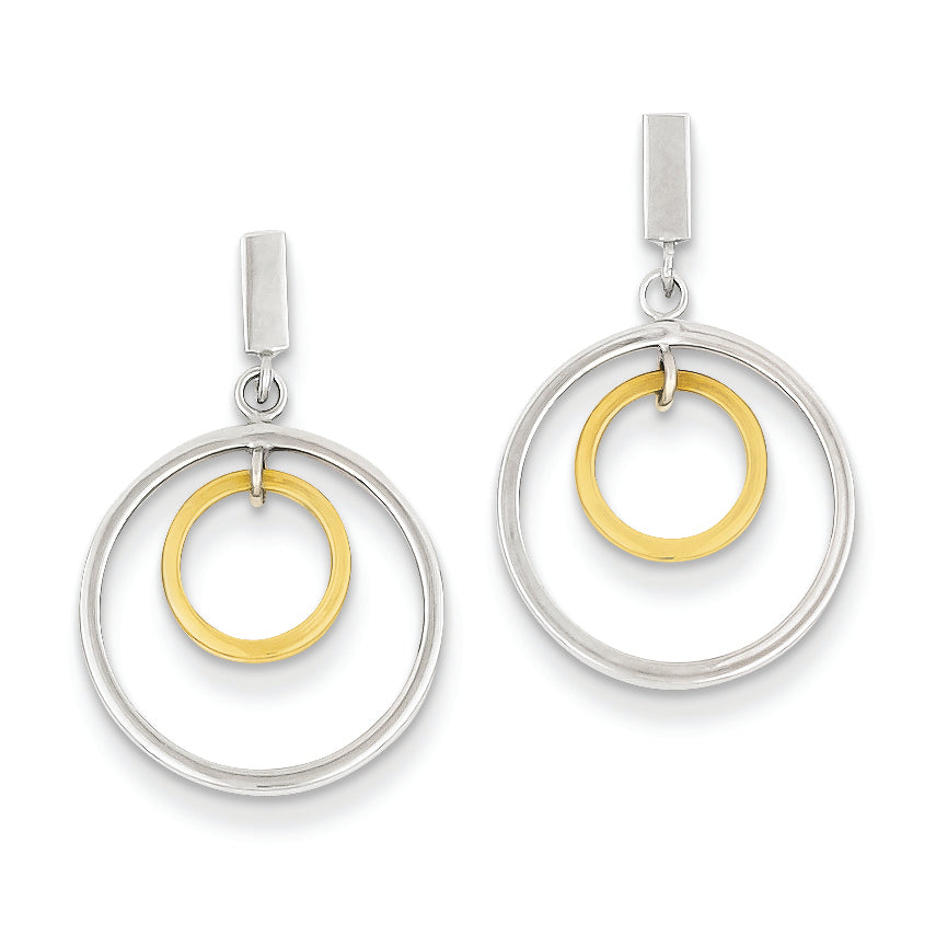 14K Gold Two-tone Double Circle Dangle Earrings