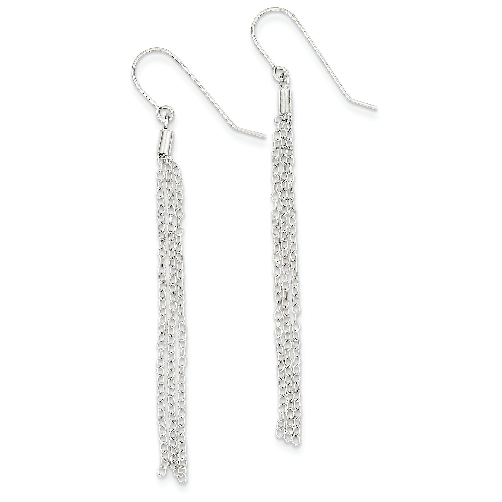 14K White Gold Diamond-cut Chain Wire Earrings