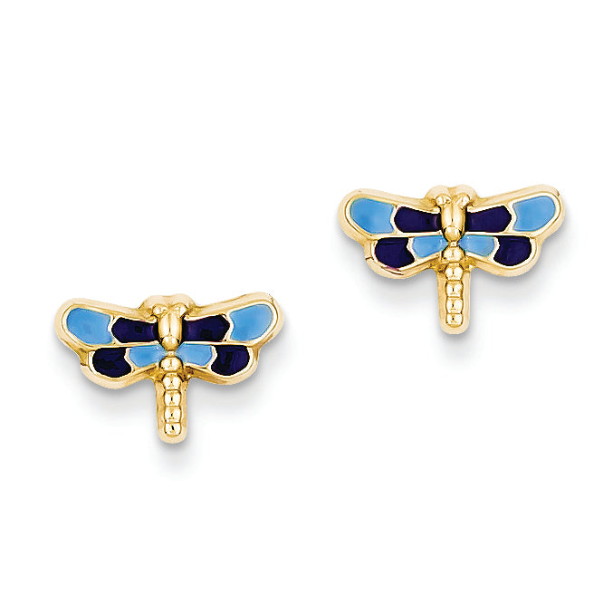 14K Gold Enameled Dragonfly Ear