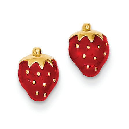14K Gold Enameled Strawberry Ear
