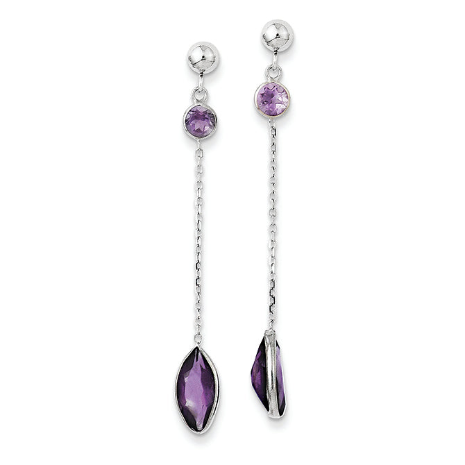 14K White Gold Amethyst Post Dangle Earrings