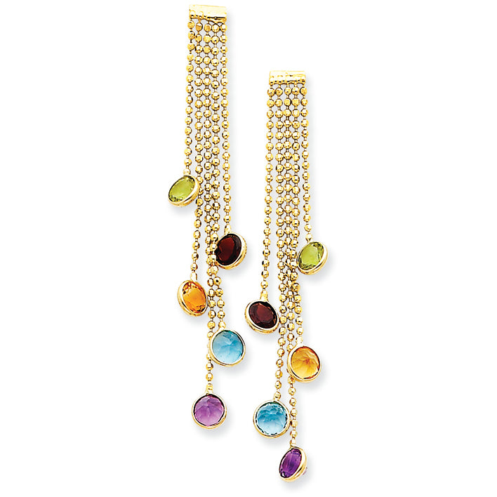 14K Gold Multi-colored Gemstone Dangle Earrings