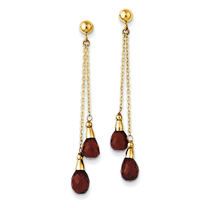 14K Gold Garnet Dangle Earrings