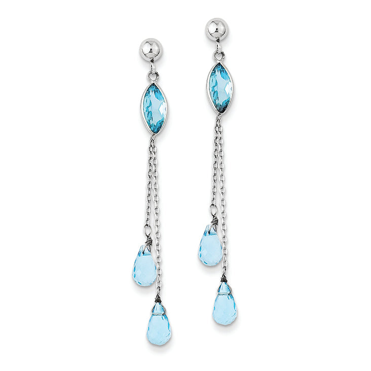 14K White Gold Blue Topaz Dangle Earrings