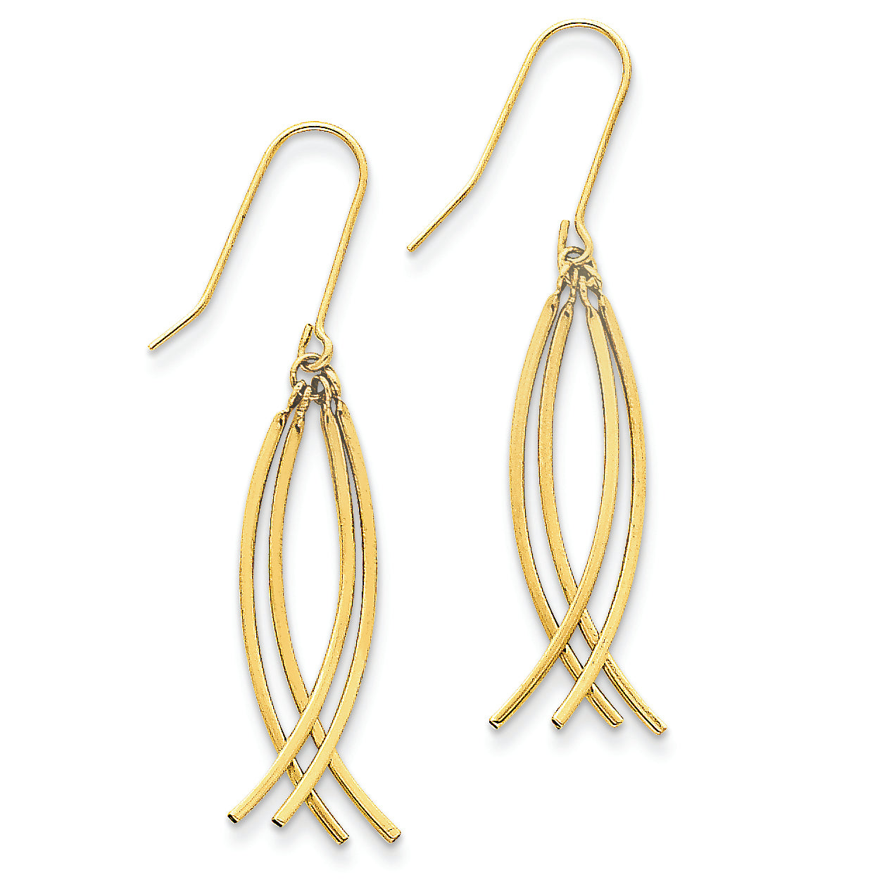 14K Gold Curved Stick Dangle Earrings