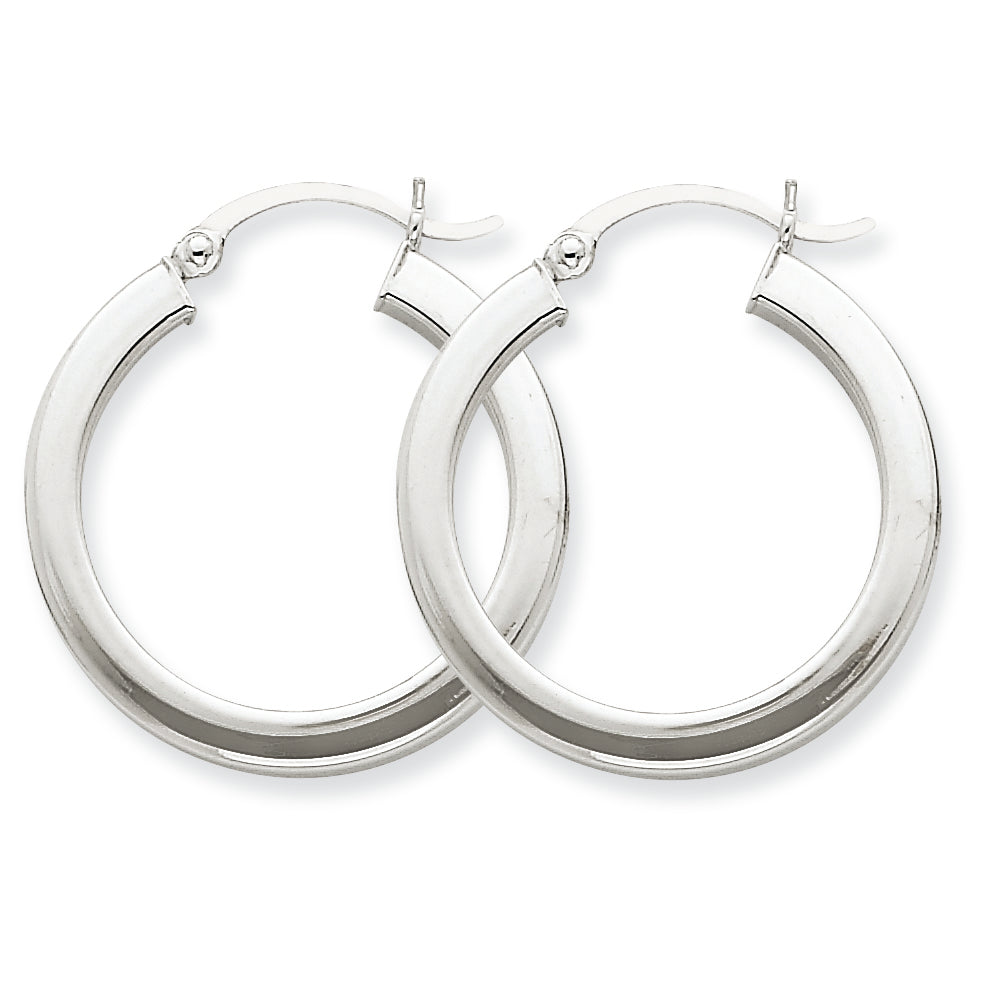 14K White Gold 3mm Polished Square Tube Hoop Earrings