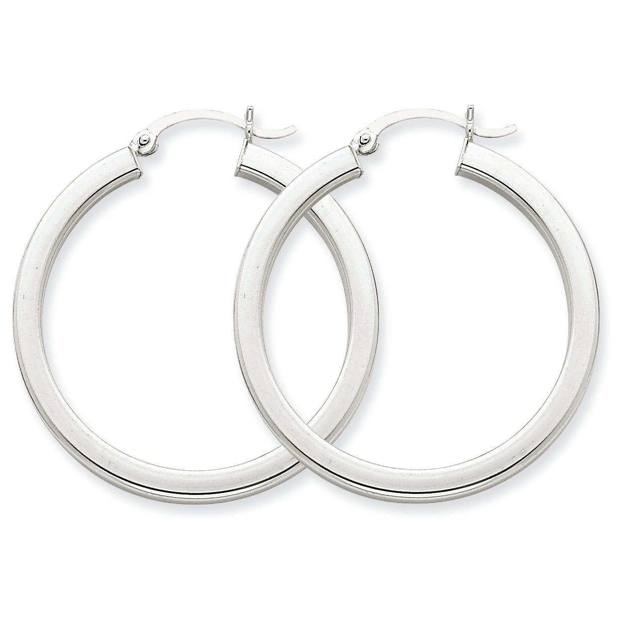 14K White Gold 3mm Polished Square Tube Hoop Earrings