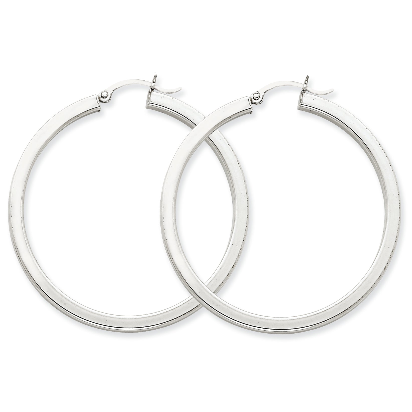 14K White Gold 3mm Polished Square Tube Hoop Earrings