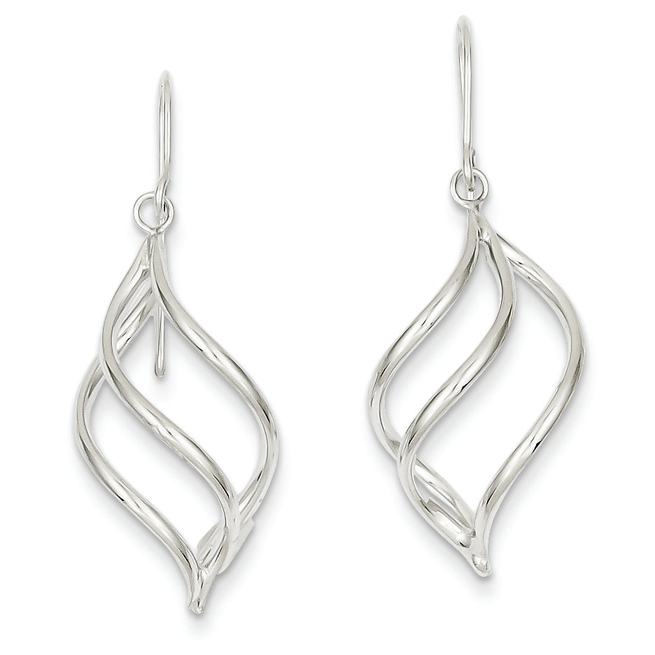14K White Gold Swirl Dangle Earrings