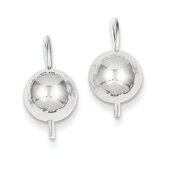 14K White Gold 8.00mm Hollow Half Ball Earrings