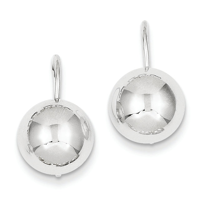 14K White Gold 10.50mm Hollow Half Ball Earrings