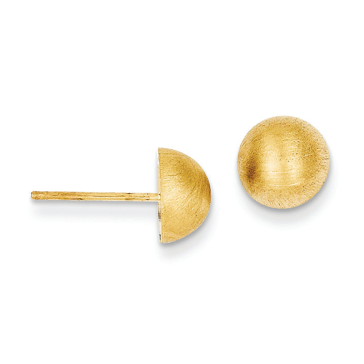 14K Gold Hollow Satin 8.00mm Half Ball Post Earrings
