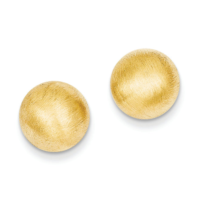 14K Gold Hollow Satin 10.50mm Half Ball Post Earrings